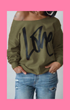 Green love off shoulder sweatshirt top