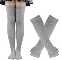 Ups and Downs 4 piece thigh high socks and fingerless gloves set