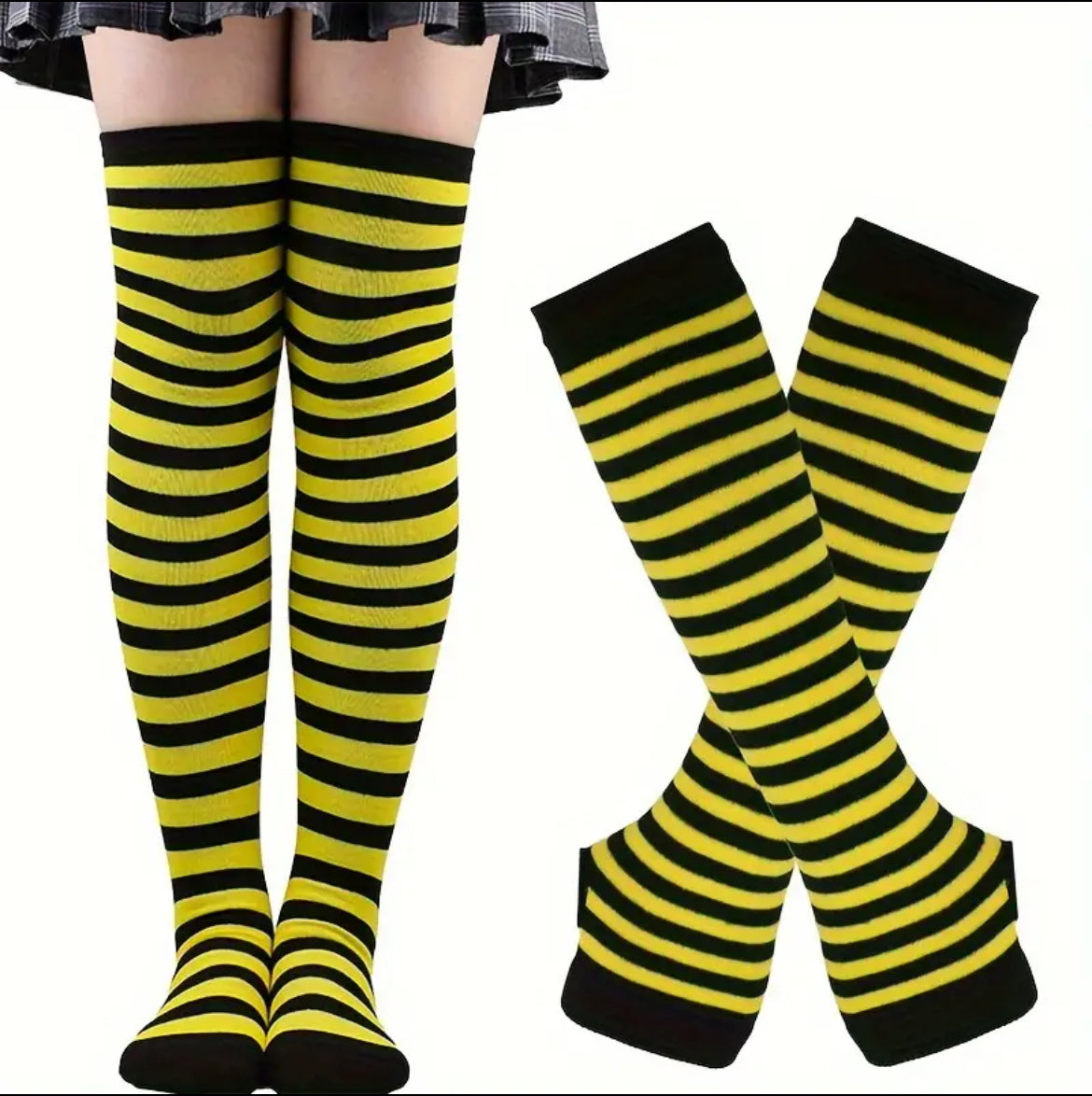 Ups and Downs 4 piece thigh high socks and fingerless gloves set