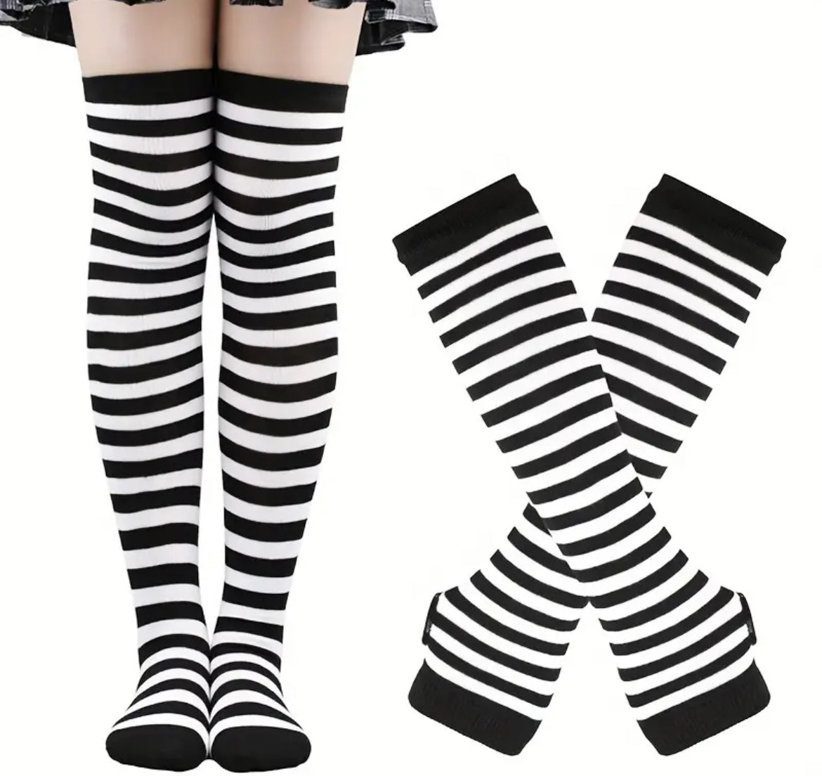 Ups and Downs 4 piece thigh high socks and fingerless gloves set