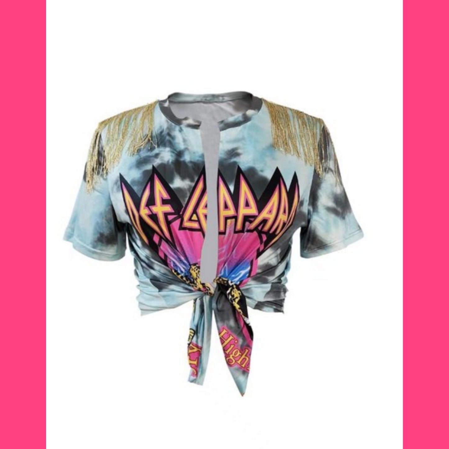 Def Leppard tassled cropped tie up tee