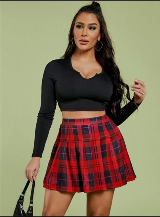 I'm Seeing Red plaid mini skirt 2 piece set